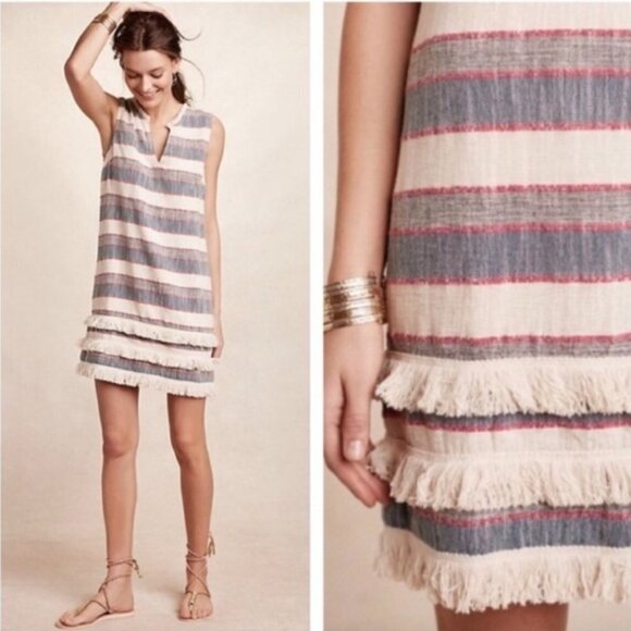 Anthropologie Holding Horses Stripe Fringe Shift Dress - Picture 1 of 4